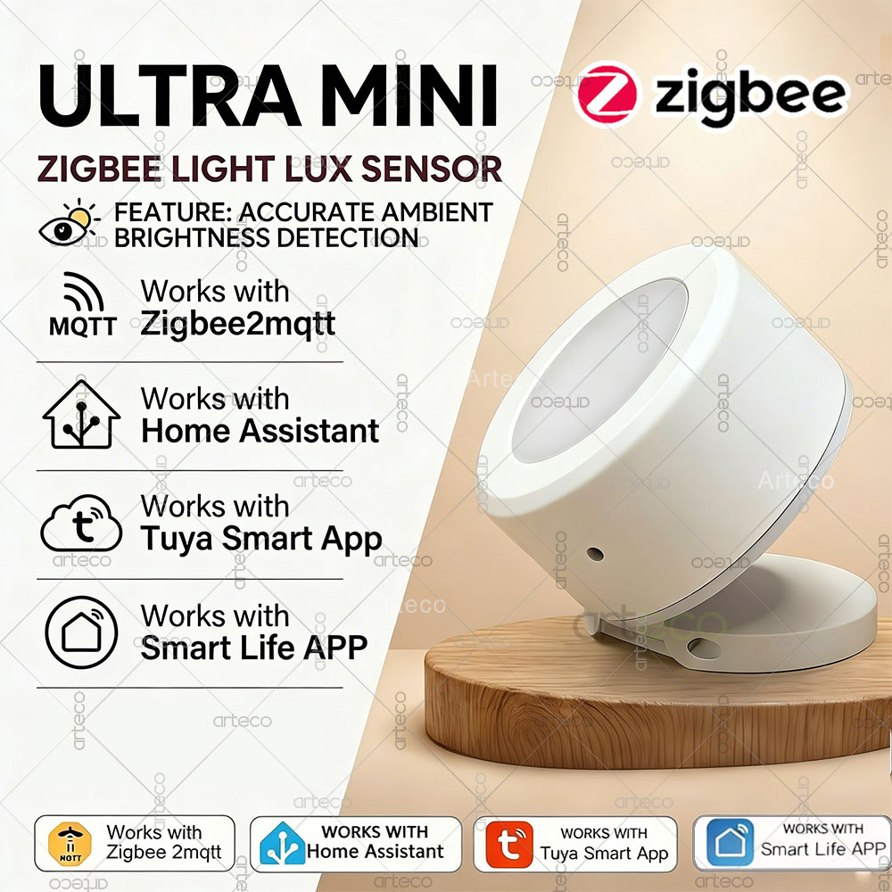 Smart Home Miniature - อัลตร้ามินิ ซิกบีเซ็นเซอร์ตรวจจับแสง เครื่องตรวจจับความสว่าง ลักซ์ การตรวจสอบความสว่าง ระบบอัตโนมัติในบ้านอัจฉริยะ