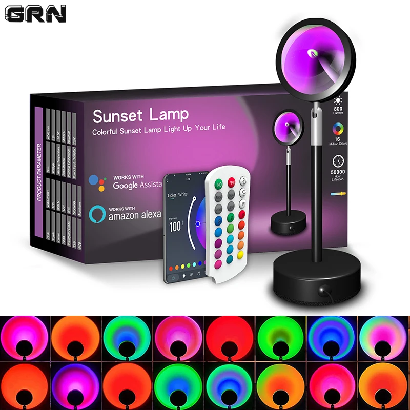 Smart Home Matter - โคมไฟ LED อัจฉริยะสำหรับพระอาทิตย์ตกดินเปลี่ยนสีได้ควบคุมด้วยแอปบลูทูธซิงค์เพลงสำหรับการออกอากาศผ่านเครือข่ายห้องนอนการตกแต่งบ้านโคมไฟสีรุ้ง