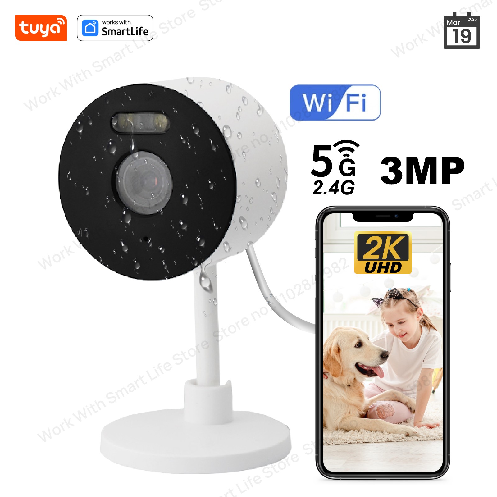 Smart Home Camera Ezviz - กล้องรักษาความปลอดภัยอัจฉริยะ 3MP HD Tuya สำหรับใช้ภายใน/ภายนอกบ้าน กล้องสำหรับเด็ก/ผู้สูงอายุ/สัตว์เลี้ยง