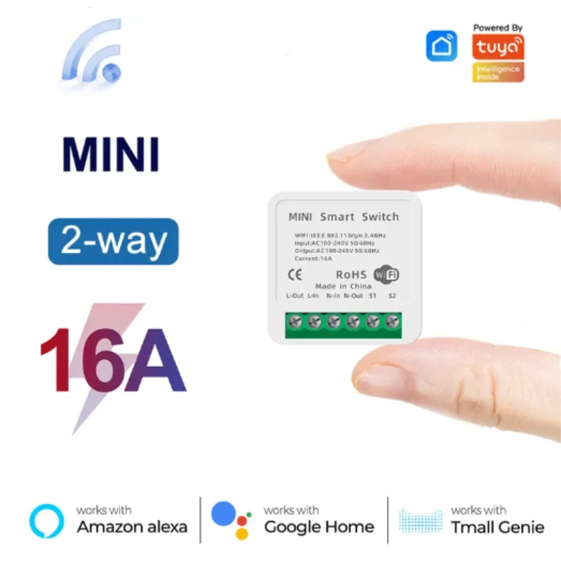 Smart Home Miniature - Tuya มินิ16A สวิตช์ WIFI สมาร์ทไลฟ์แอปควบคุม2ทางบ้านอัจฉริยะอัตโนมัติโมดูลขัดจังหวะทำงานสำหรับ Alexa