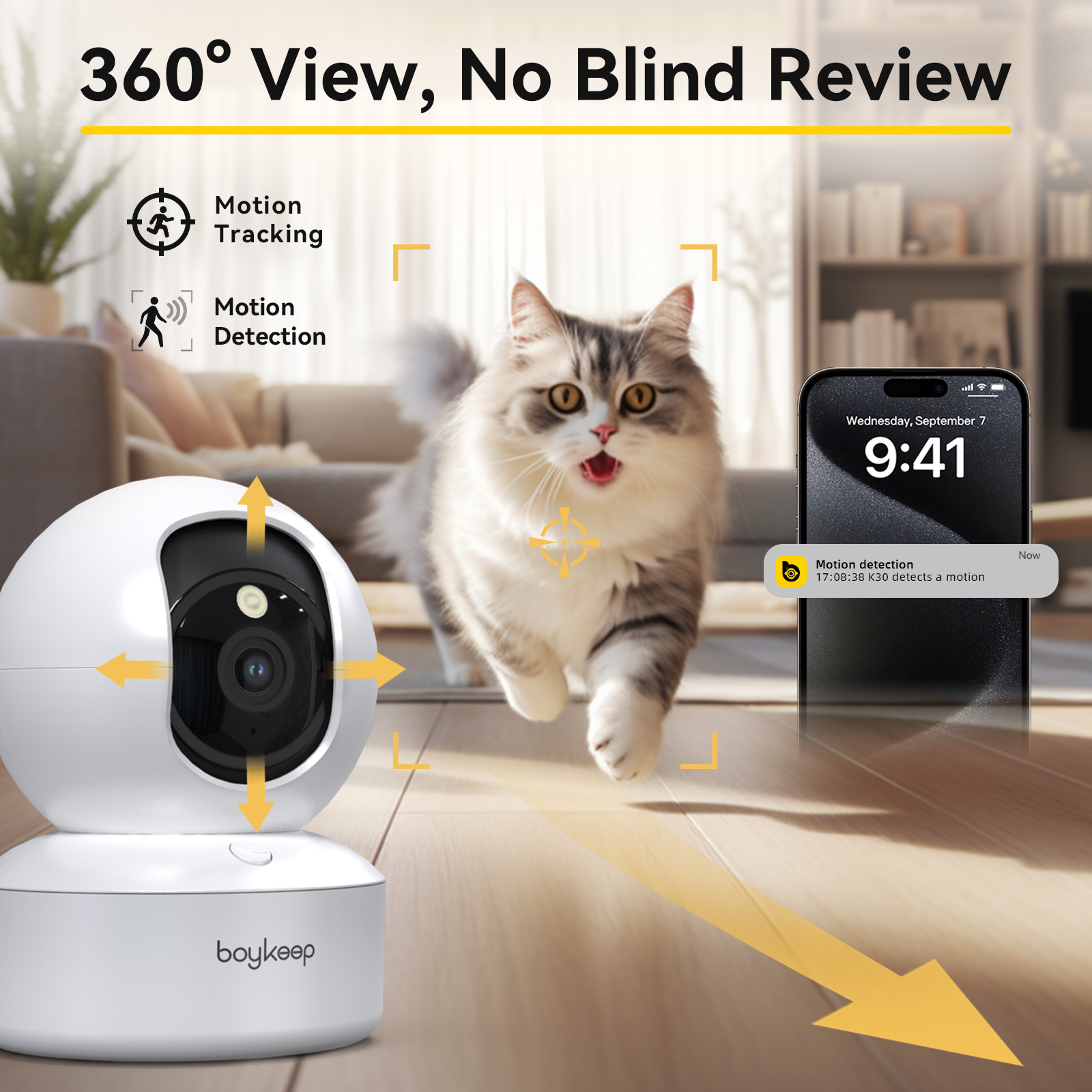 Smart Home Camera Ezviz - กล้องสัตว์เลี้ยงสุนัข Boykeep 2K พร้อมแอพโทรศัพท์, กล้องรักษาความปลอดภัยในร่ม WiFi