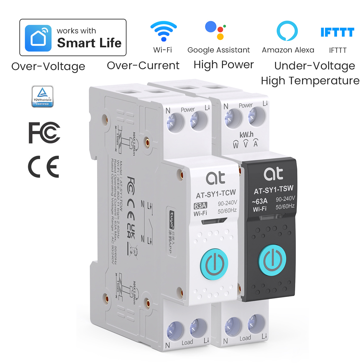 Smart Energy Monitor - เบรกเกอร์วงจรไฟฟ้าอัจฉริยะ Tuya WiFi 1P+N 63A MCB