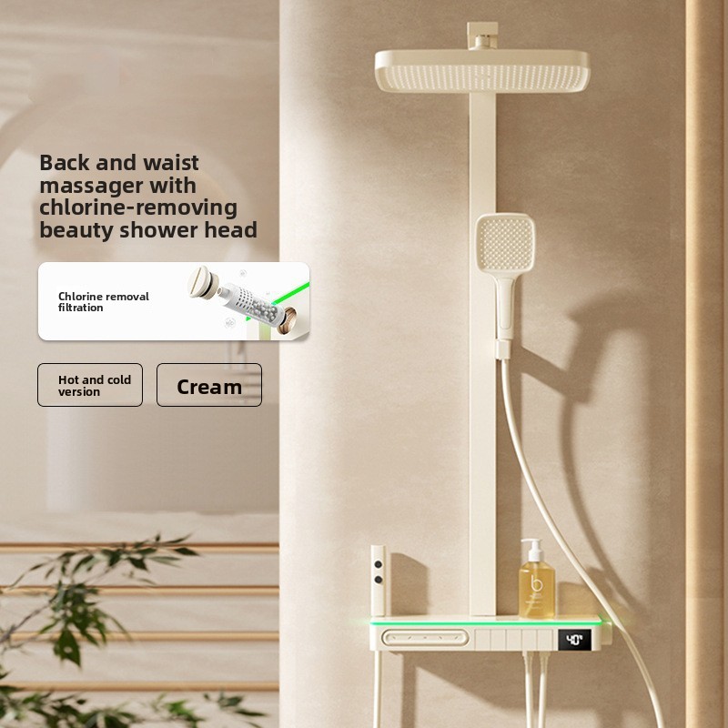 Smart Home Uses - ชุดฝักบัวทองแดงอัจฉริยะพร้อมหน้าจอแสดงผลดิจิทัล ช่วยลดคลอรีนและบำรุงผิว สำหรับใช้ในบ้าน รองรับน้ำร้อนน้ำเย็น