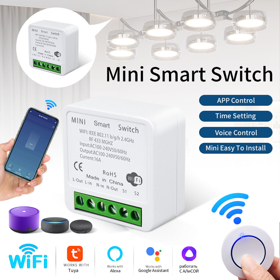 Smart Home Control Panel - RF433Mhz 16A/20A ทูย่า ไวไฟสมาร์ทสวิตช์รีเลย์ไร้สาย 100-240V มินิสวิตช์แผงกลม