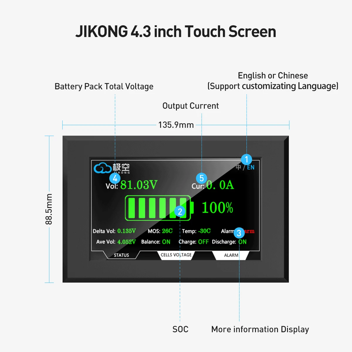 จอแสดงผล JIKONG V19 JKBMS ขนาด - Smart Energy Monitor บทวิจารณ์และราคา